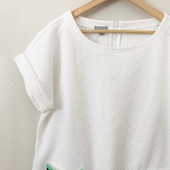 TALBOTS | White Green Navy Blue Jacquard Cable Dress Short Sleeve Cuff | Size XL - Picture 4 of 12